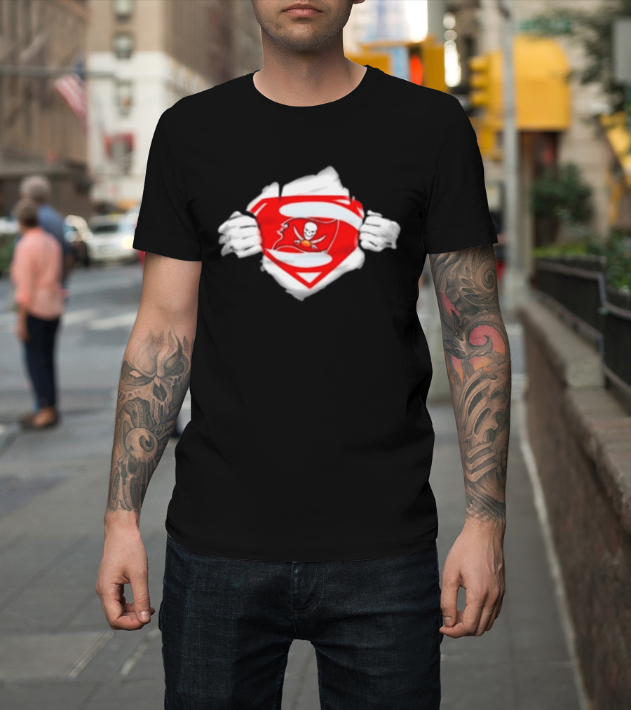 Tampa Bay Buccaneers Superpower Fan Symbol With Skulls Football Superman T-Shirt