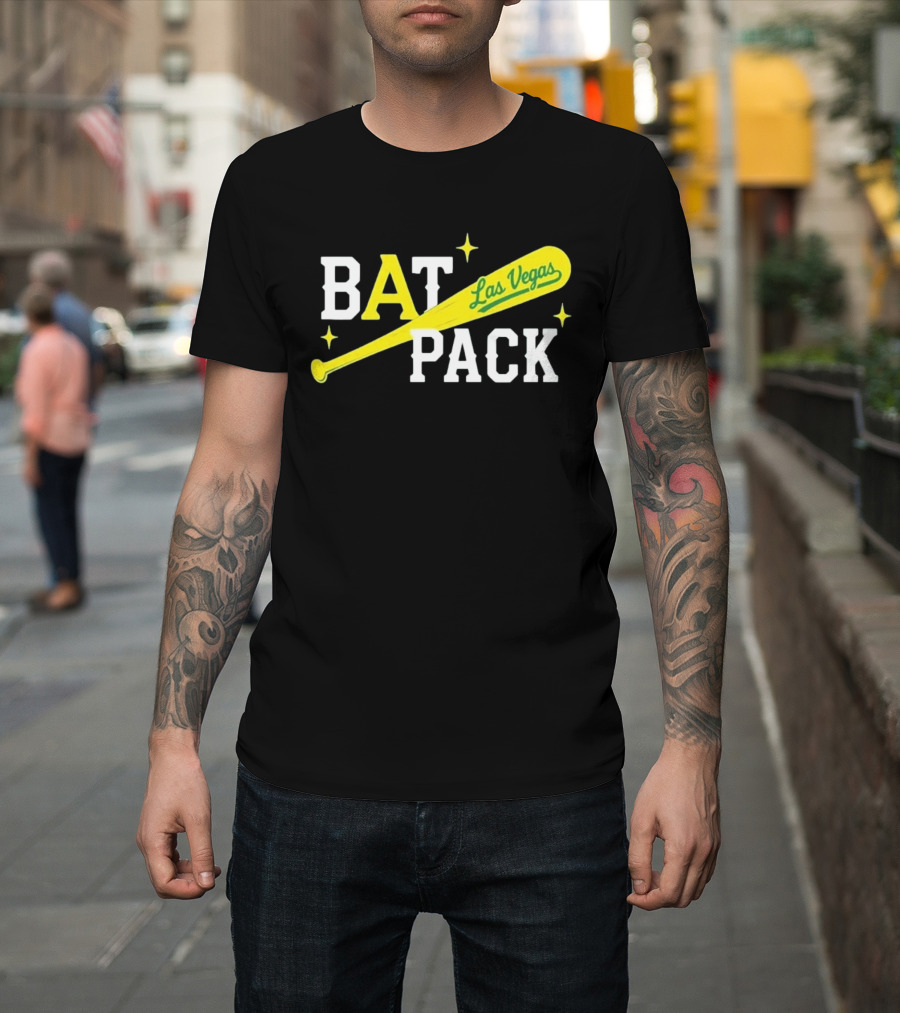 Las Vegas Bat Pack Yellow Baseball Bat Logo With Stars T-Shirt