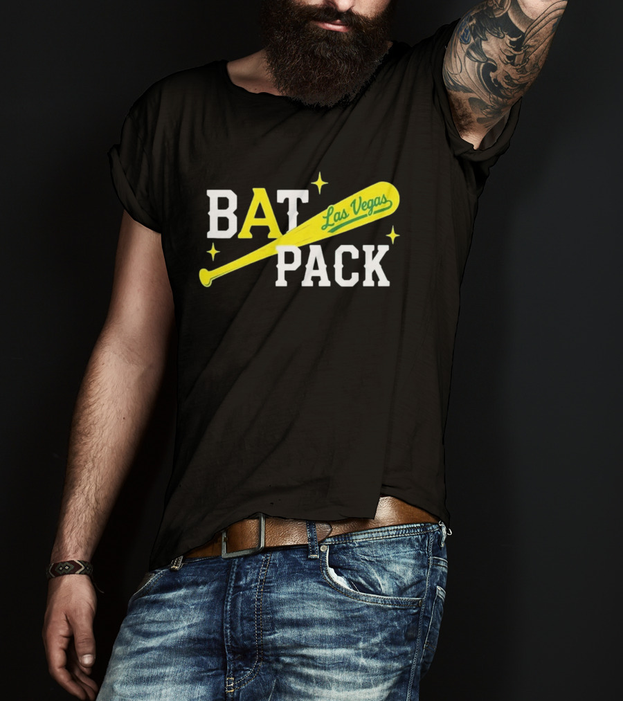 Las Vegas Bat Pack Yellow Baseball Bat Logo With Stars T-Shirt