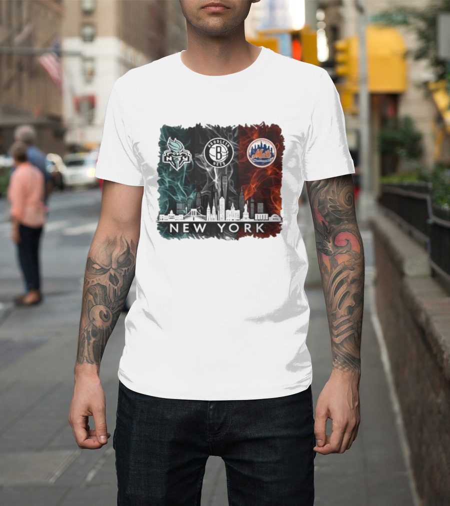 Brooklyn Nets New York Mets Liberty 2026 Celebration Skyline T-Shirt