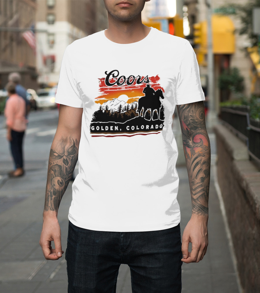 Coors Golden Colorado Cowboy Sunset Mountains T-Shirt