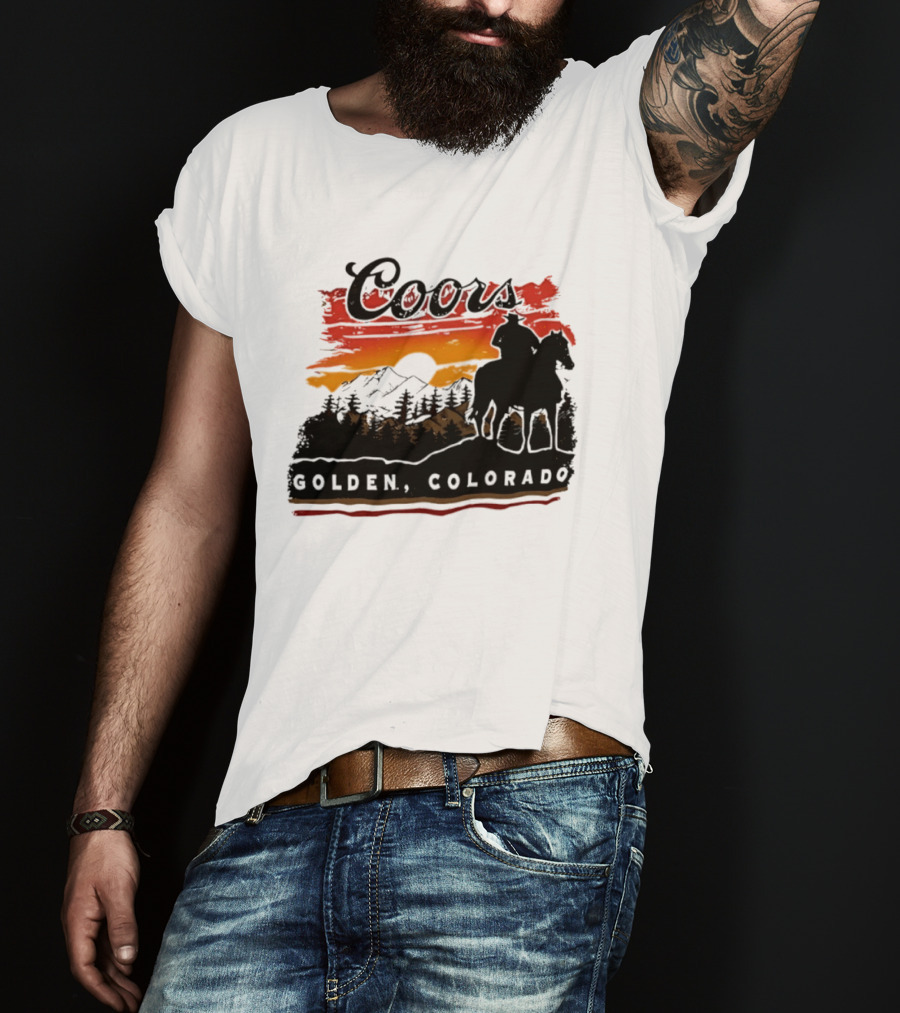 Coors Golden Colorado Cowboy Sunset Mountains T-Shirt