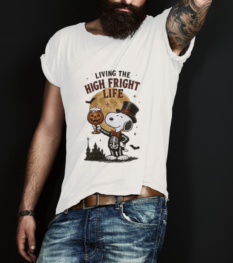 Peanuts Snoopy Living The High Fright Life Halloween Moon Pumpkin T-Shirt