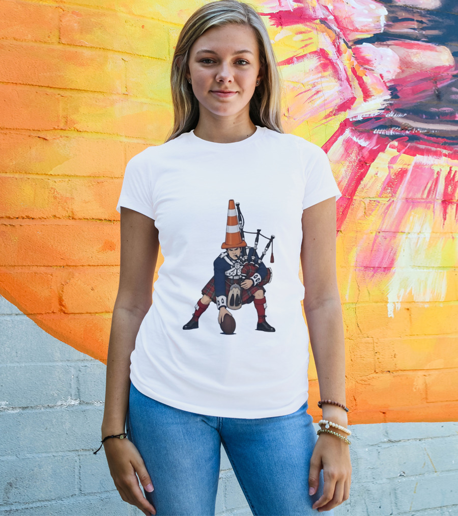 Scottish Bagpiper Traffic Cone American Football Fusion T-Shirt