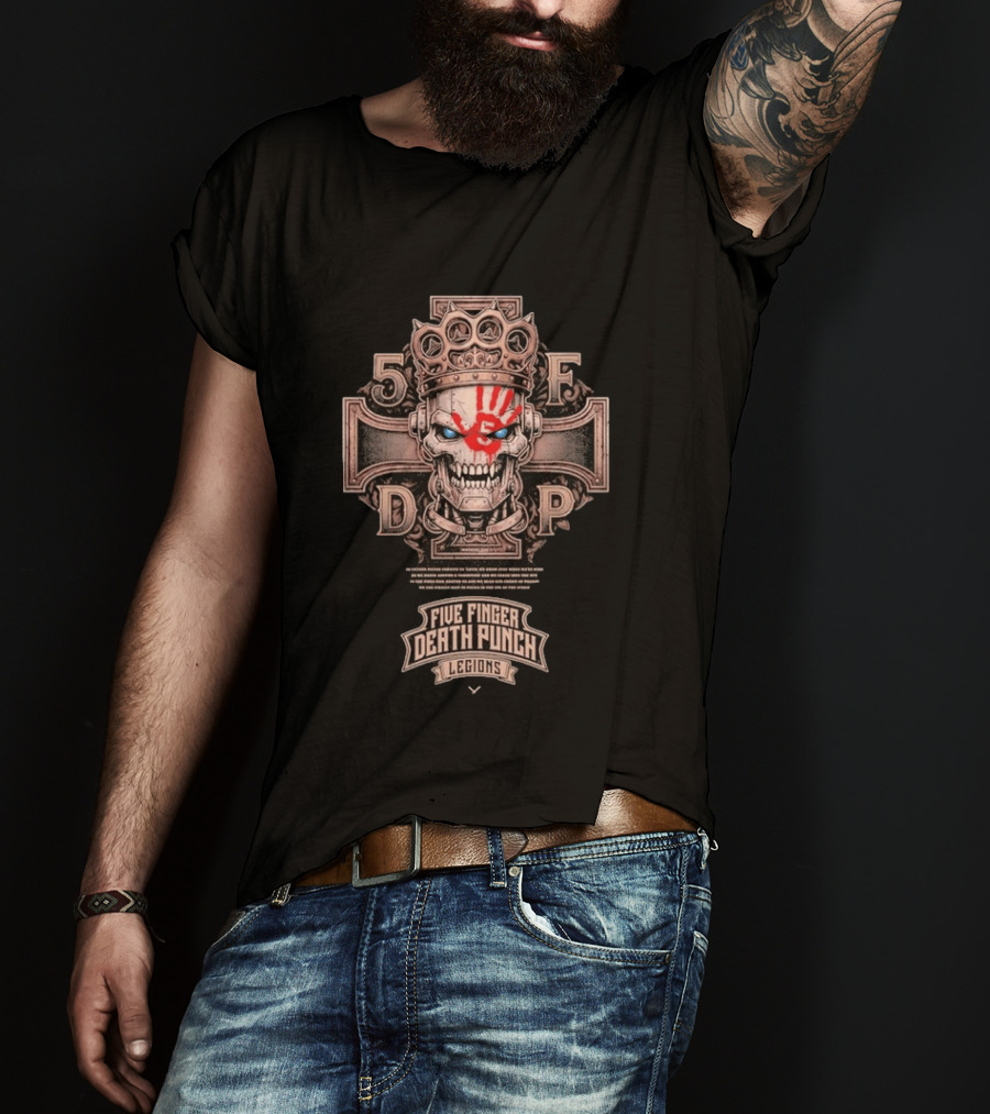 Five Finger Death Punch Legions Skull Crown Handprint Cross T-Shirt