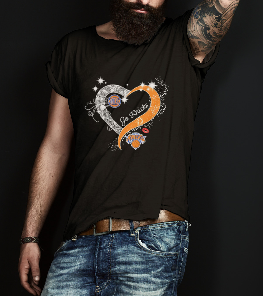 New York Knicks Heart Sparkle Go Knicks Basketball NBA Kiss T-Shirt