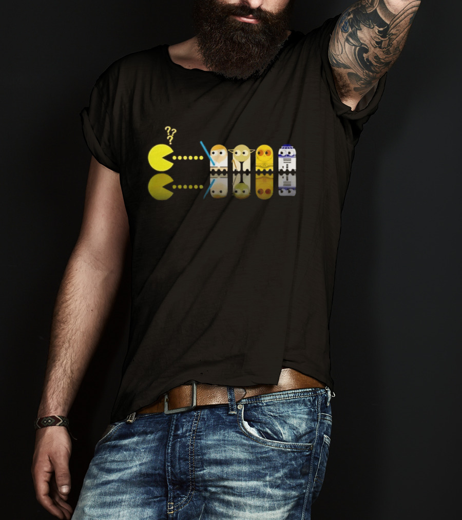 Pac Man Star Wars Crossover Luke Skywalker Yoda R2D2 T-Shirt