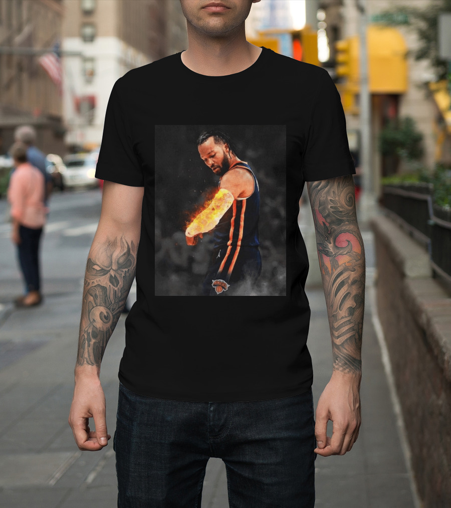 Happy International Lefthanders Day Jalen Brunson Knicks Player Flaming Arm T-Shirt
