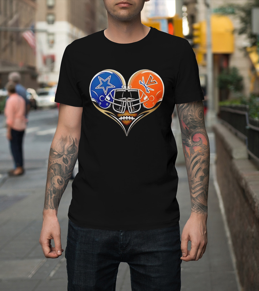 Dallas Cowboys Virginia Cavaliers Heart Helmet Football Fusion T-Shirt