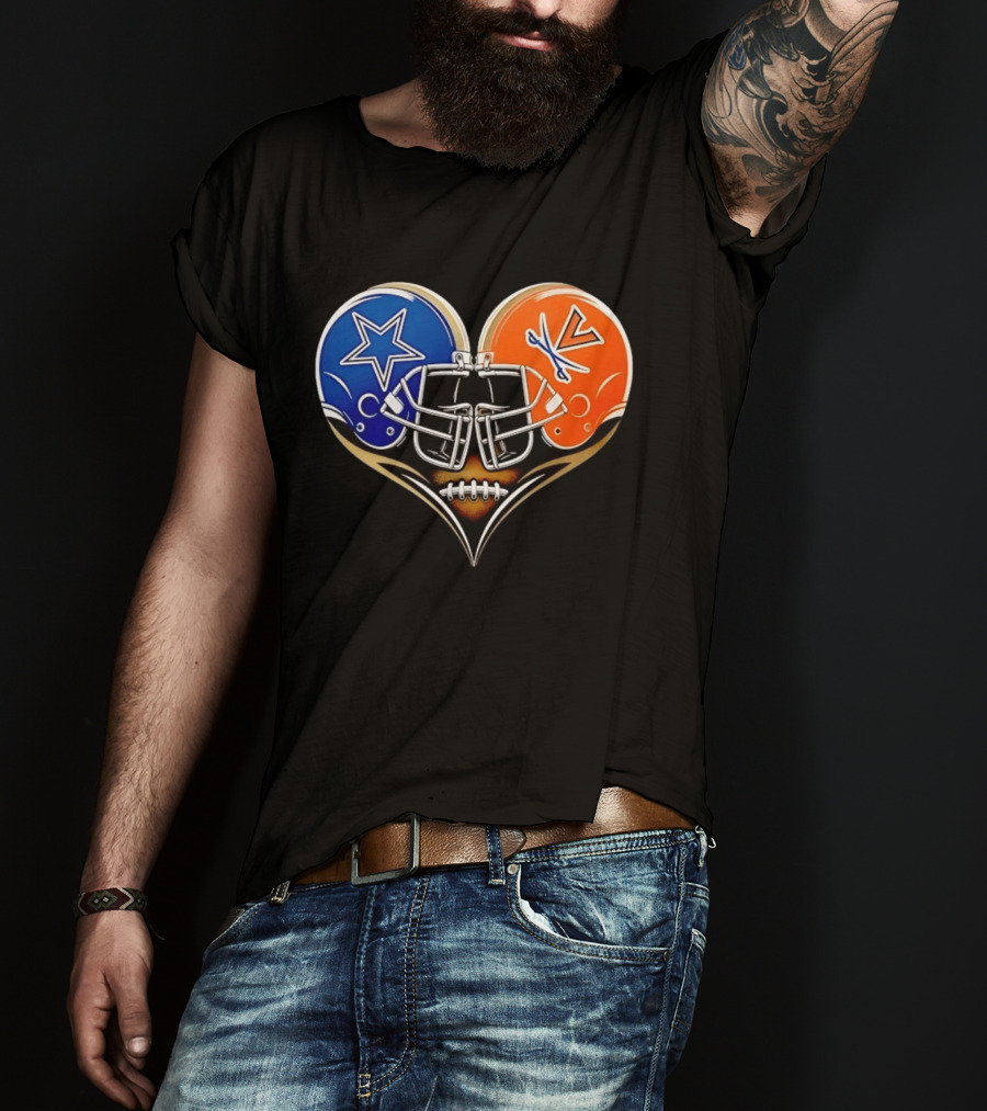 Dallas Cowboys Virginia Cavaliers Heart Helmet Football Fusion T-Shirt