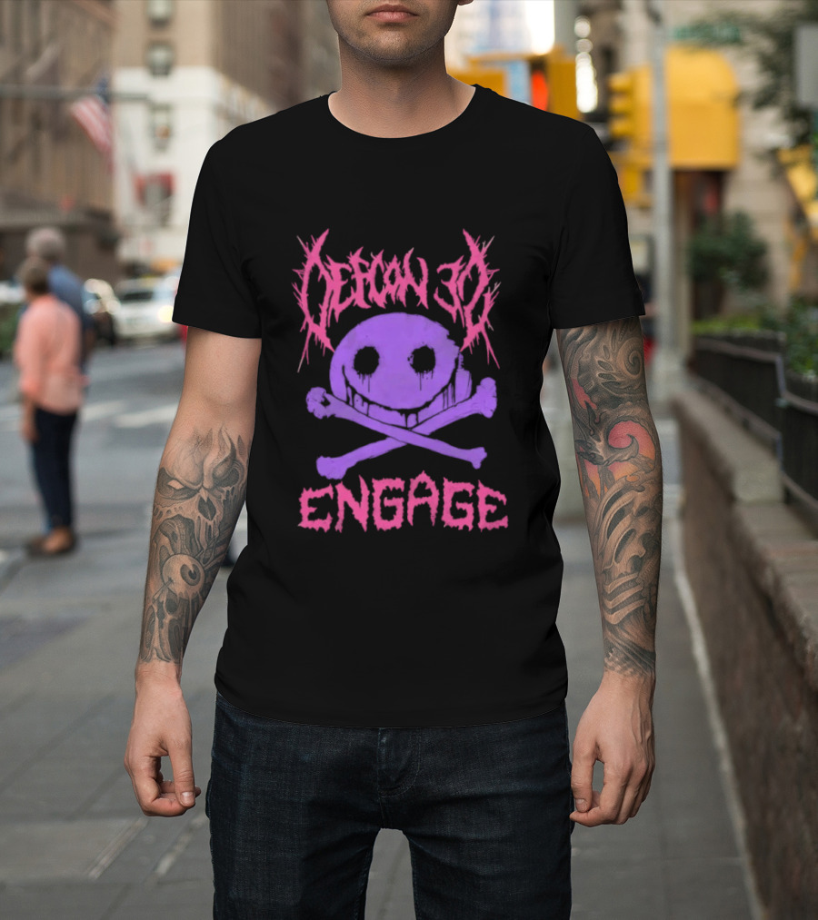 Defcon 30 Engage Purple Metal Skull Smiley T-Shirt