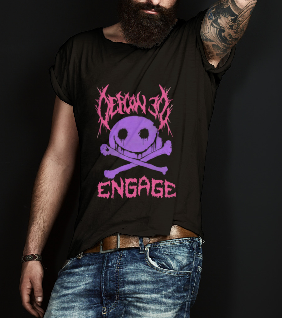 Defcon 30 Engage Purple Metal Skull Smiley T-Shirt