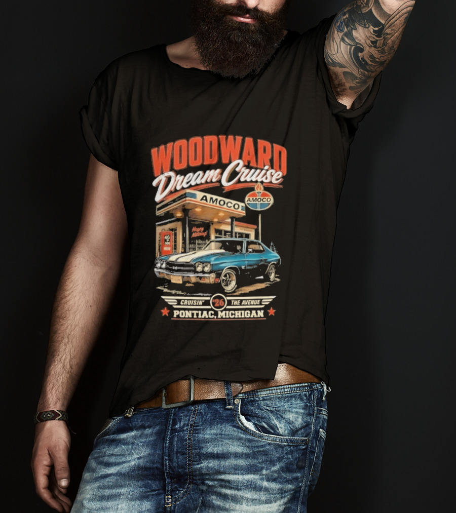 Woodward Dream Cruise Pontiac Michigan Amoco Service Station Classic Car T-Shirt