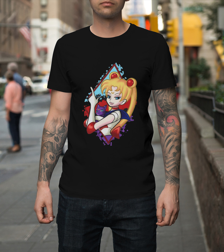 Sailor Moon With Luna Cat Anime Manga T-Shirt