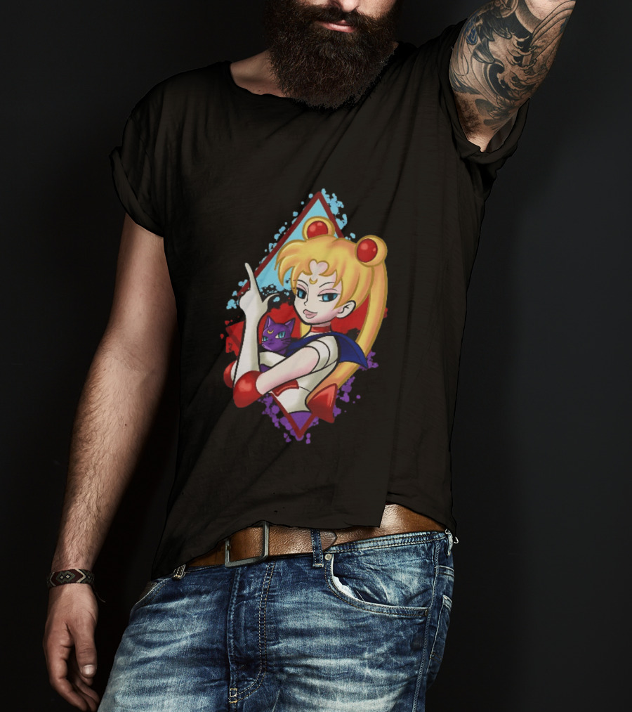 Sailor Moon With Luna Cat Anime Manga T-Shirt