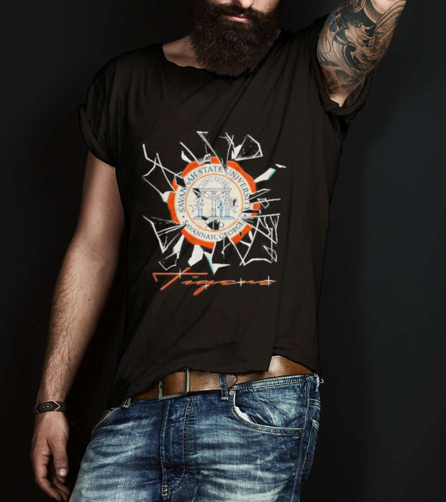 Savannah State University Seal Tigers Shattered Glass T-Shirt