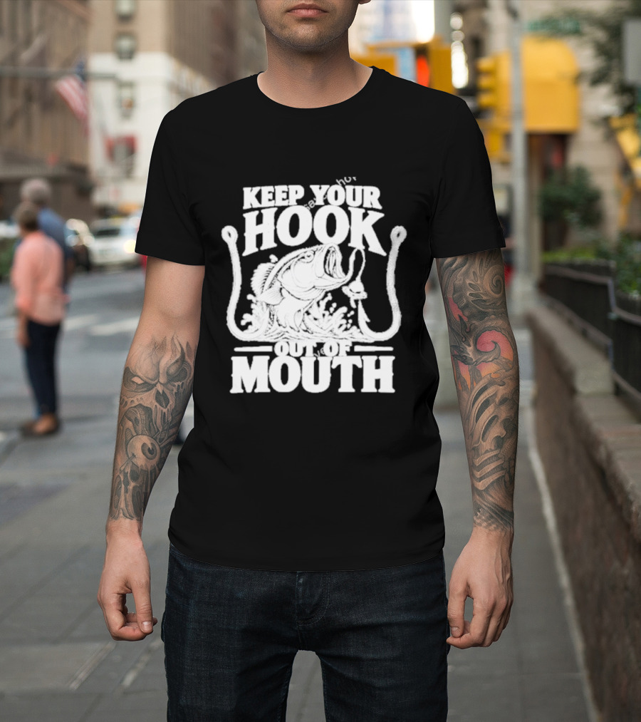 Keep Your Hook Out Of Mouth Bass Angling Water Splash Distressed T-Shirt