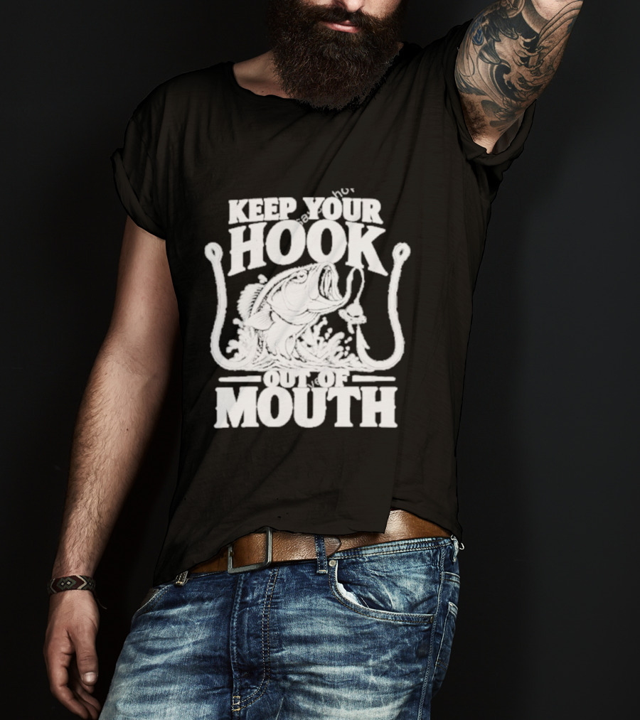 Keep Your Hook Out Of Mouth Bass Angling Water Splash Distressed T-Shirt