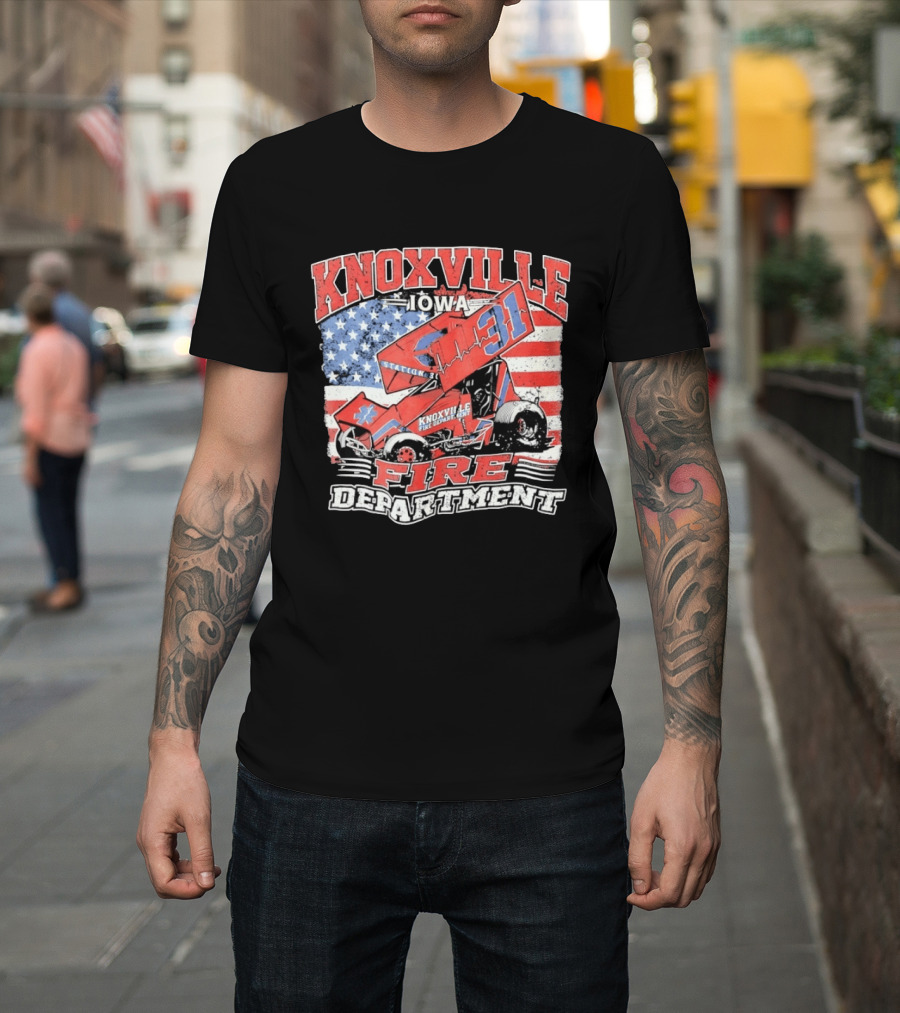 Knoxville Iowa Fire Department Station 31 Sprint Car American Flag T-Shirt