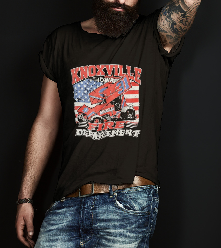 Knoxville Iowa Fire Department Station 31 Sprint Car American Flag T-Shirt