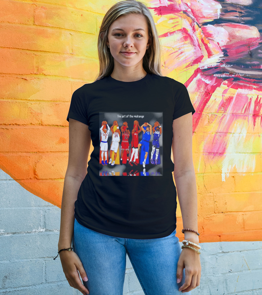 The Art Of The Midrange Basketball Legends Collage Knicks Lakers Bulls Rockets Mavericks T-Shirt