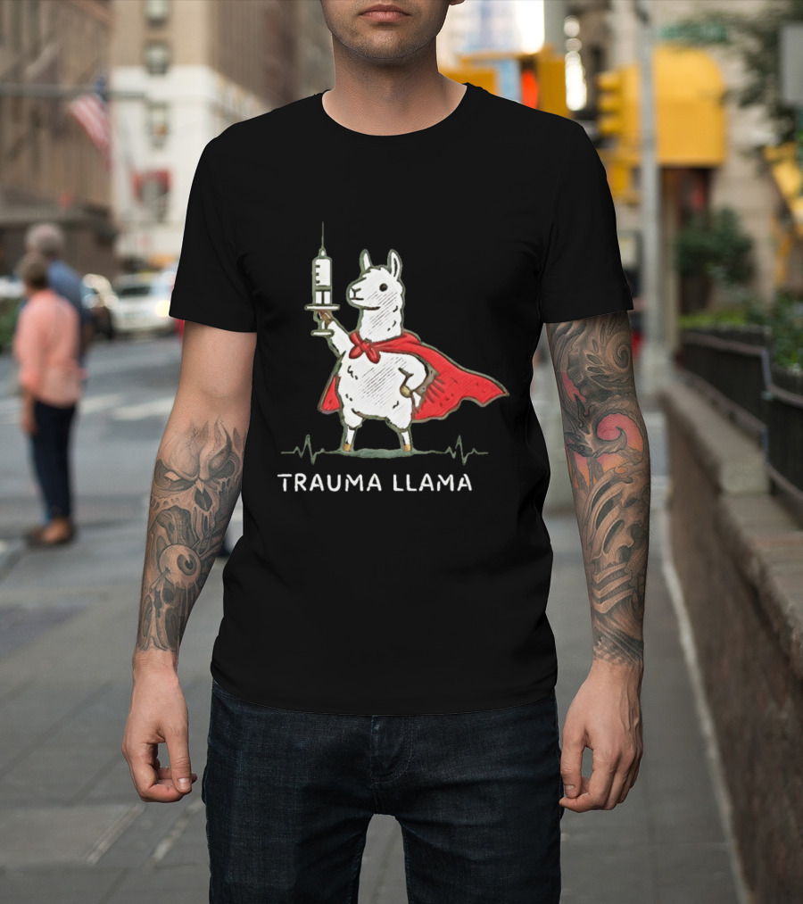 Trauma Llama Nurse Superhero Holding Syringe T-Shirt