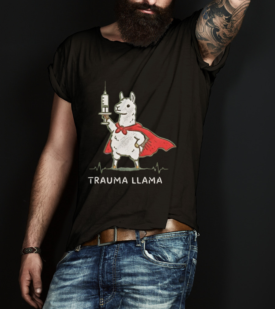 Trauma Llama Nurse Superhero Holding Syringe T-Shirt