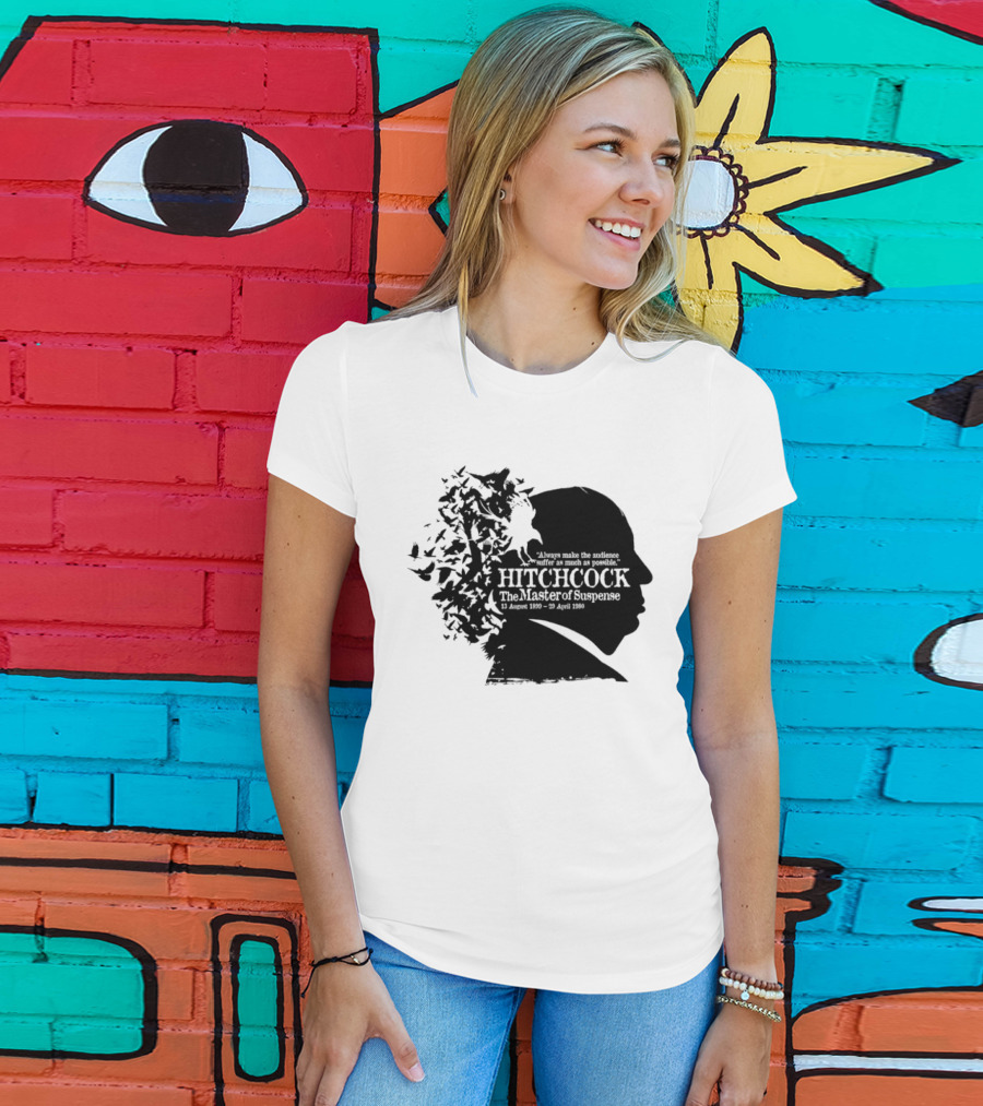 Alfred Hitchcock The Master Of Suspense Silhouette Birds 1899 1980 T-Shirt