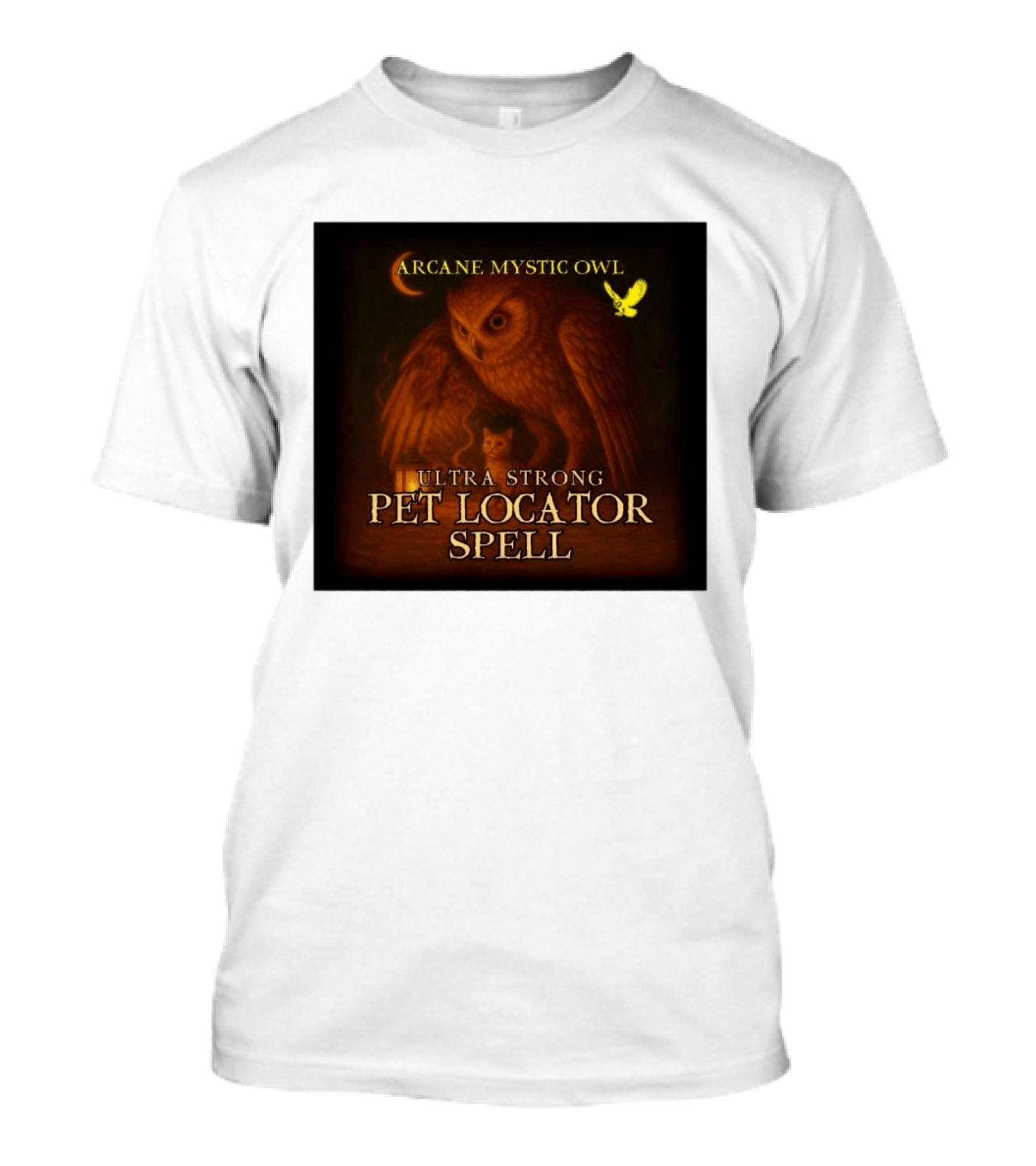Arcane Mystic Owl Ultra Strong Pet Locator Spell Moonlit Guardian T-Shirt