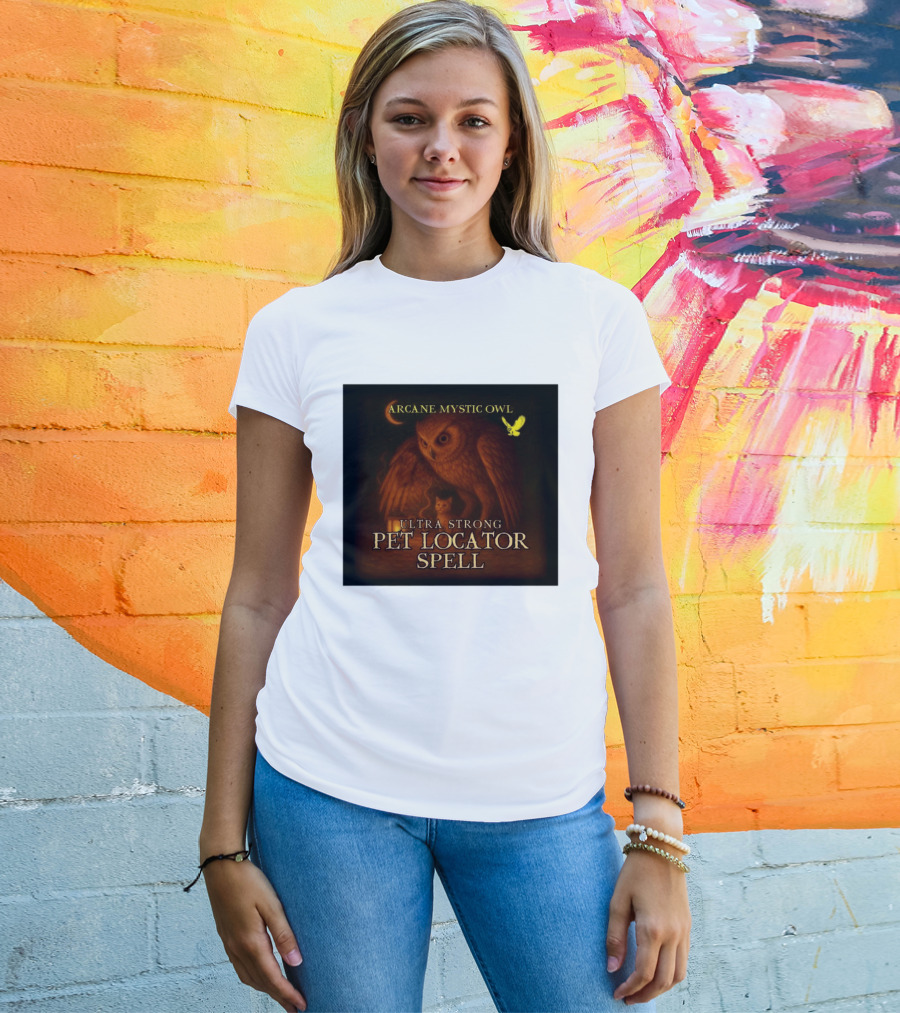 Arcane Mystic Owl Ultra Strong Pet Locator Spell Moonlit Guardian T-Shirt