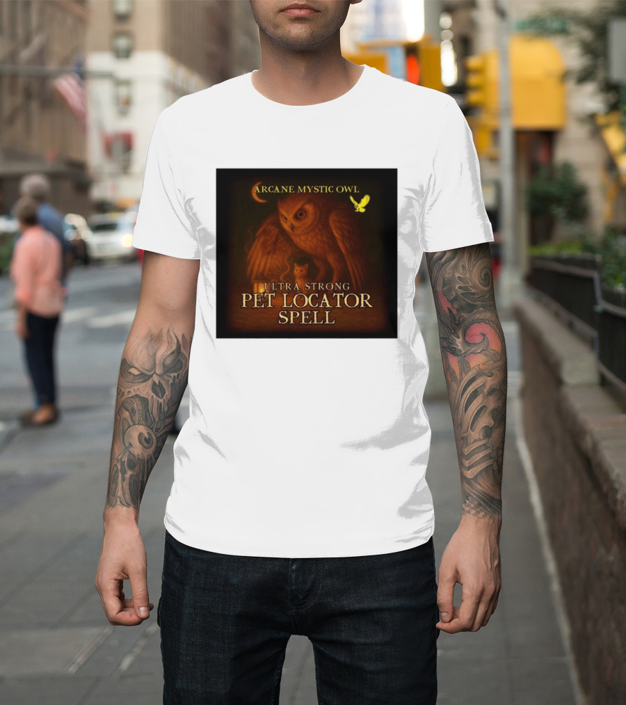 Arcane Mystic Owl Ultra Strong Pet Locator Spell Moonlit Guardian T-Shirt