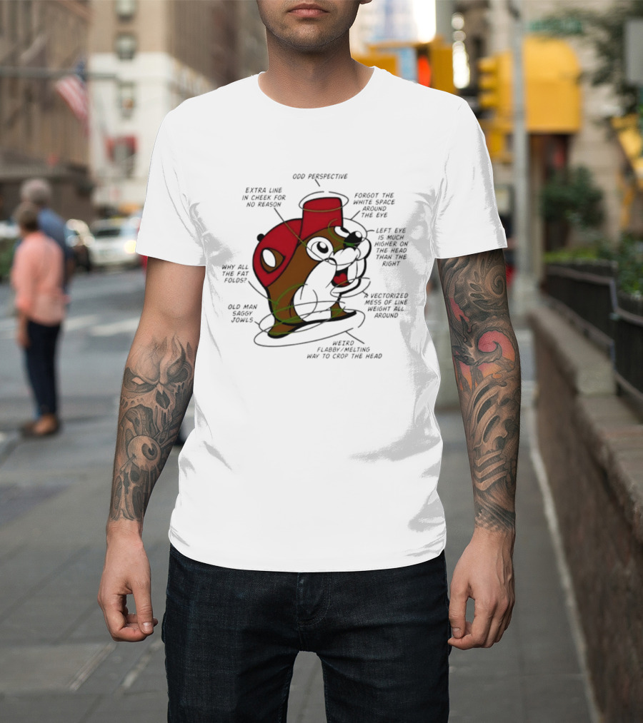 Beaver Cartoon Anatomy Critique Buc Ee's Extra Chin Humor Perspective Analysis T-Shirt