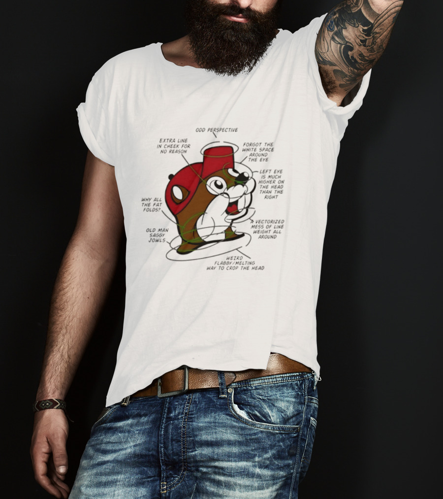 Beaver Cartoon Anatomy Critique Buc Ee's Extra Chin Humor Perspective Analysis T-Shirt