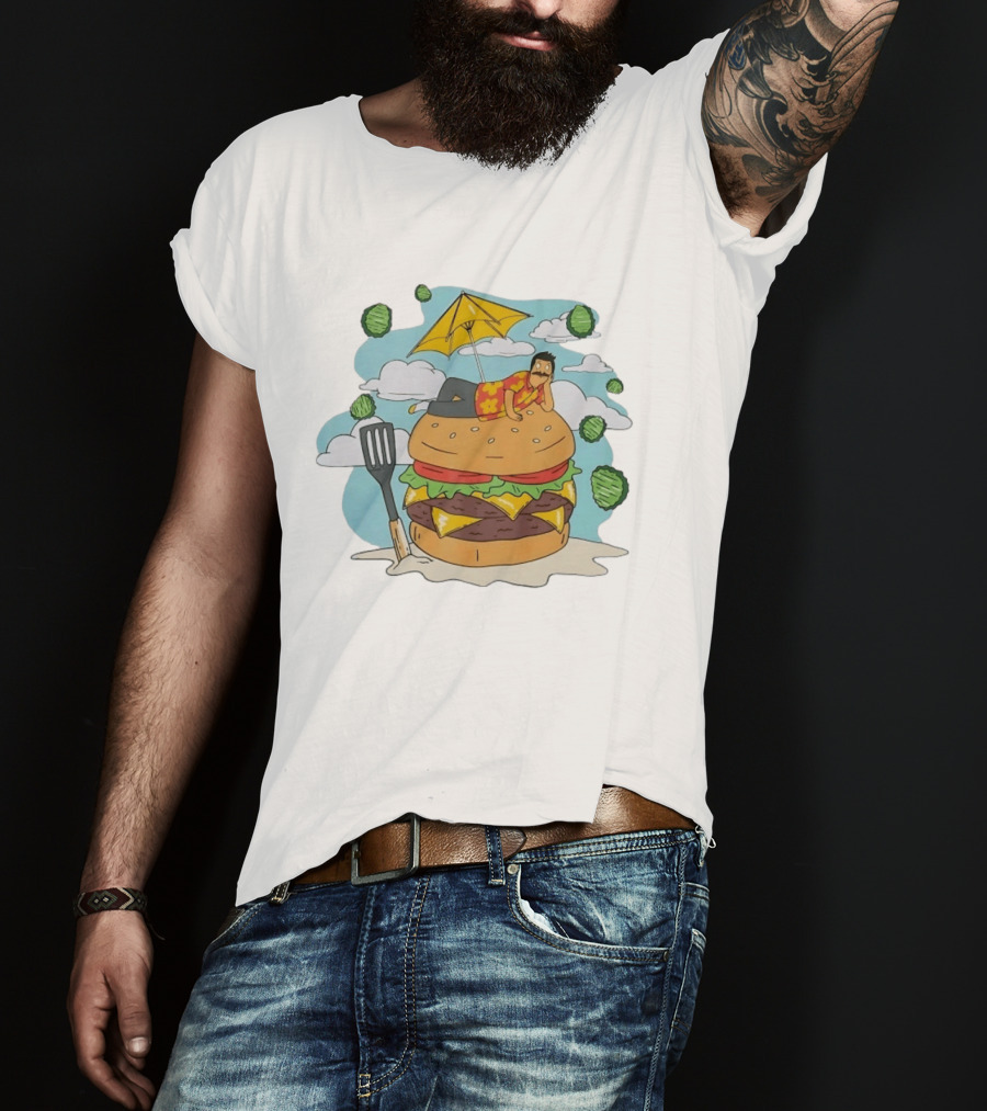 Bob Belcher Relaxing On Giant Burger With Lettuce Clouds And Spatula Bob's Burgers T-Shirt