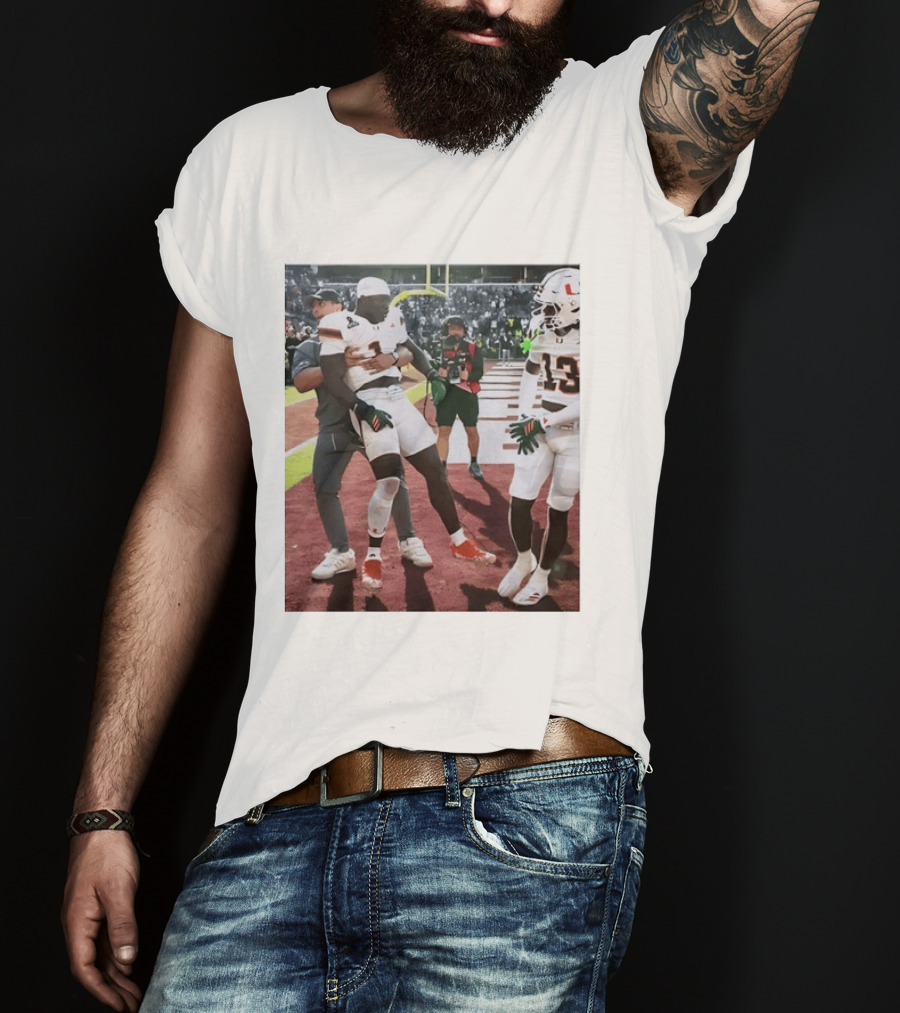 Miami Hurricanes Football Players Number 1 And 13 Celebration On Field T-Shirt
