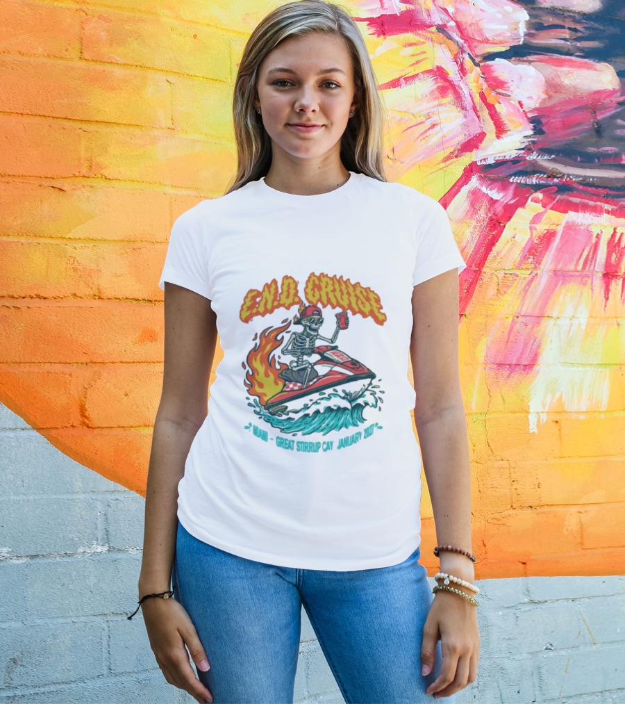 E.N.D. Cruise Skeleton Wave Rider Miami Great Stirrup Cay January 2024 T-Shirt