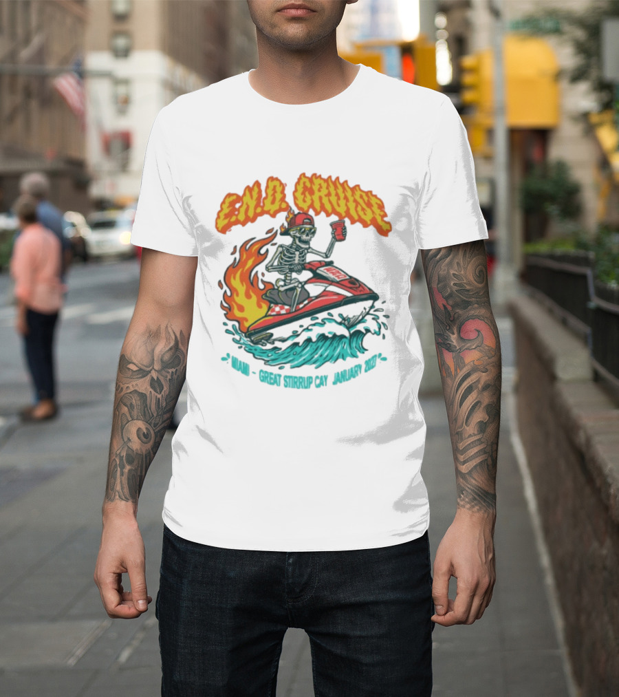 E.N.D. Cruise Skeleton Wave Rider Miami Great Stirrup Cay January 2024 T-Shirt