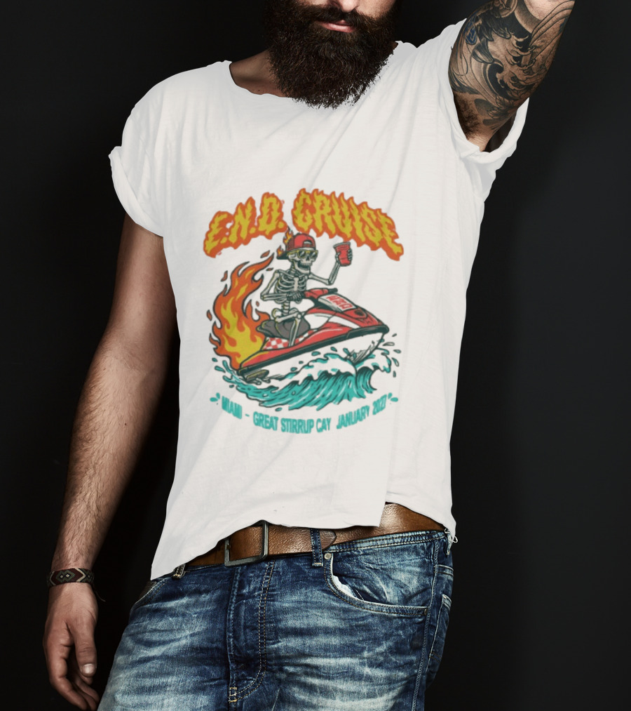 E.N.D. Cruise Skeleton Wave Rider Miami Great Stirrup Cay January 2024 T-Shirt
