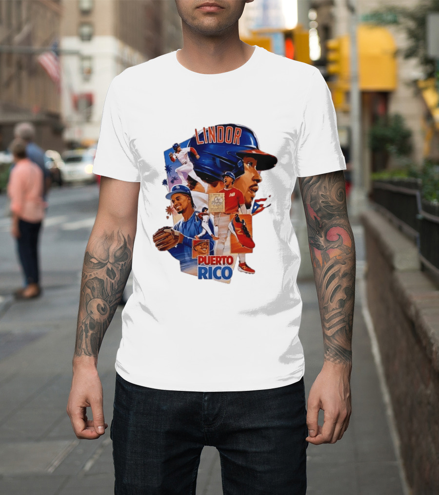 Francisco Lindor Puerto Rico New York Mets Baseball Legend Blue And Orange Helmet Dynamic Action Moves T-Shirt