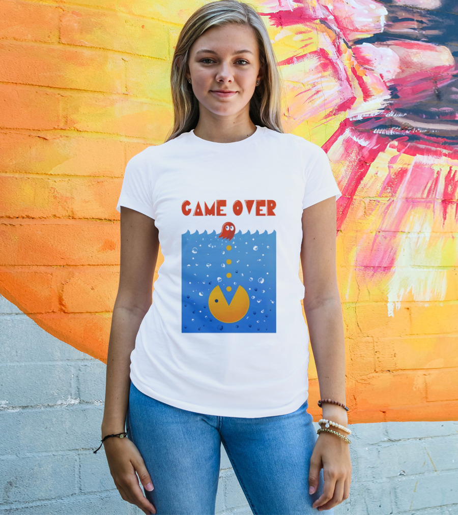 Pac Man Game Over Underwater Ghost Retro Gaming T-Shirt