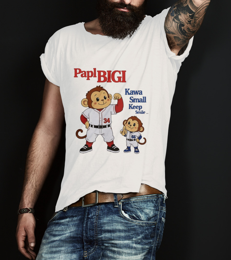 Papl BIGI Kawa Small Keep Smile Baseball Monkey Players 34 66 T-Shirt