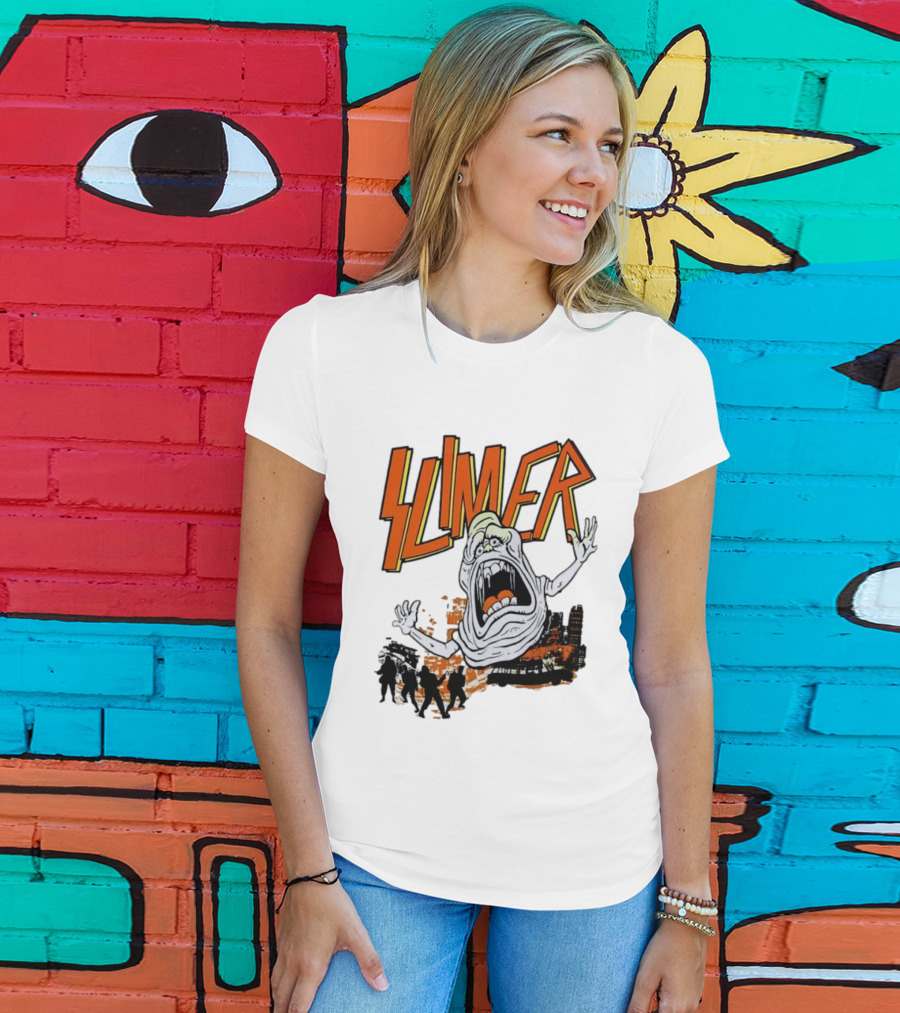 Slimer Ghostbusters 80s Movie Iconic Character Silhouette Scene T-Shirt