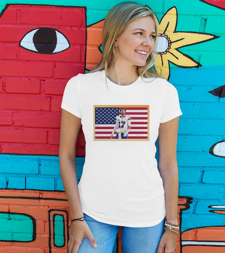 Josh Allen Buffalo Bills American Flag Football Star 17 T-Shirt
