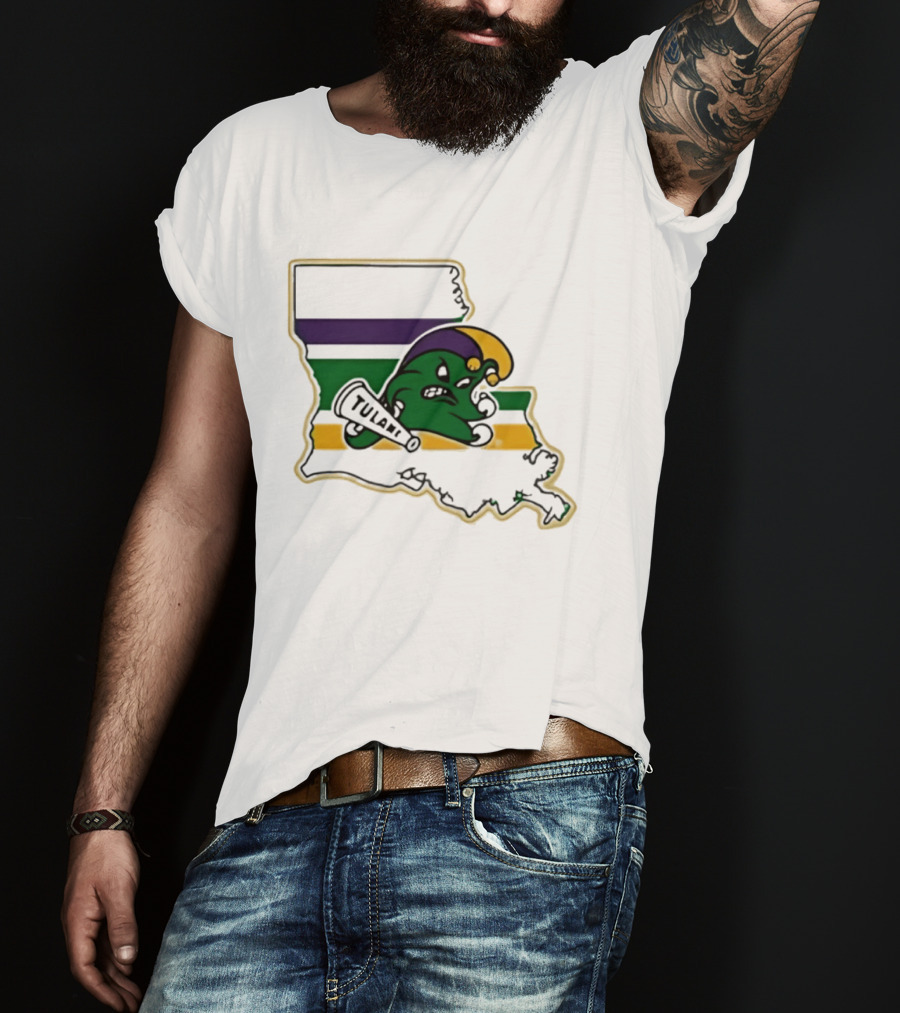 Tulane Green Wave Louisiana Mardi Gras Map T-Shirt