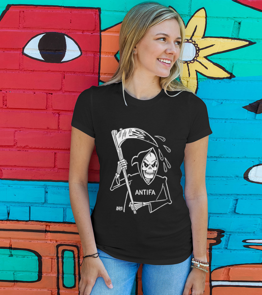 Grim Reaper Scythe Antifa Skeleton Political Skeleton T-Shirt