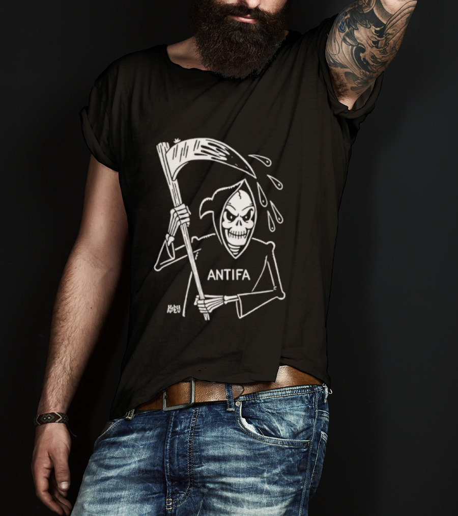 Grim Reaper Scythe Antifa Skeleton Political Skeleton T-Shirt
