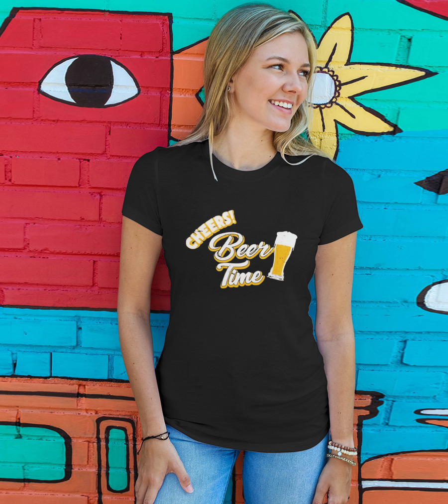 Cheers Beer Time Distressed Alcohol Drinking T-Shirt