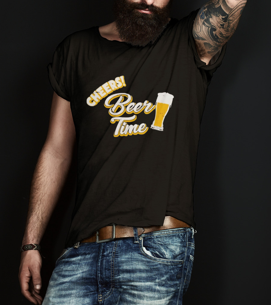 Cheers Beer Time Distressed Alcohol Drinking T-Shirt