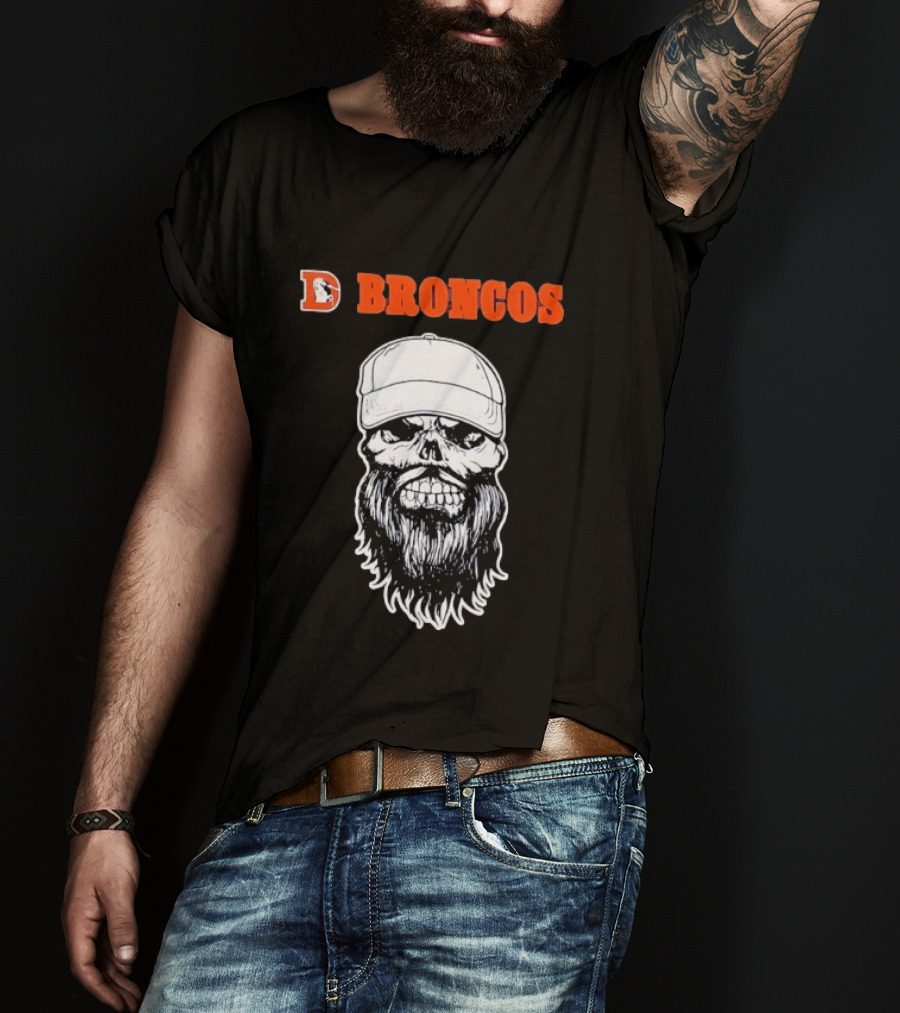 Broncos Bearded Skull With Cap Football Fan T-Shirt