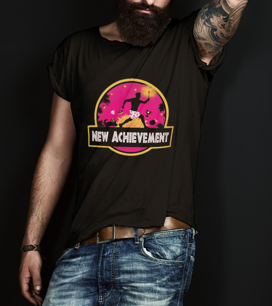 New Achievement Gaming Gamer Video Game Silhouette With Cat And Trophy T-Shirt